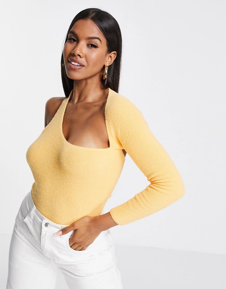 ASOS DESIGN eyelash jumper with one shoulder in orange  Orange