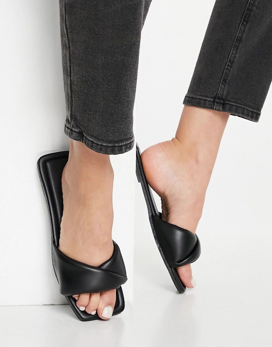 ASOS DESIGN Fine Tune twist vamp square toe mules in black  Black