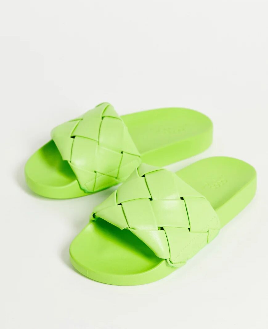 ASOS DESIGN Finley woven sliders in green  Green