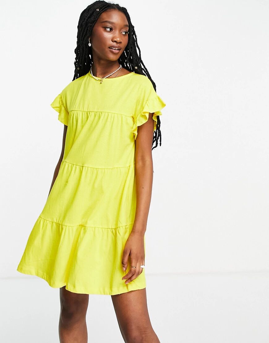 ASOS DESIGN frill sleeve tiered smock dress in bright yellow  Yellow