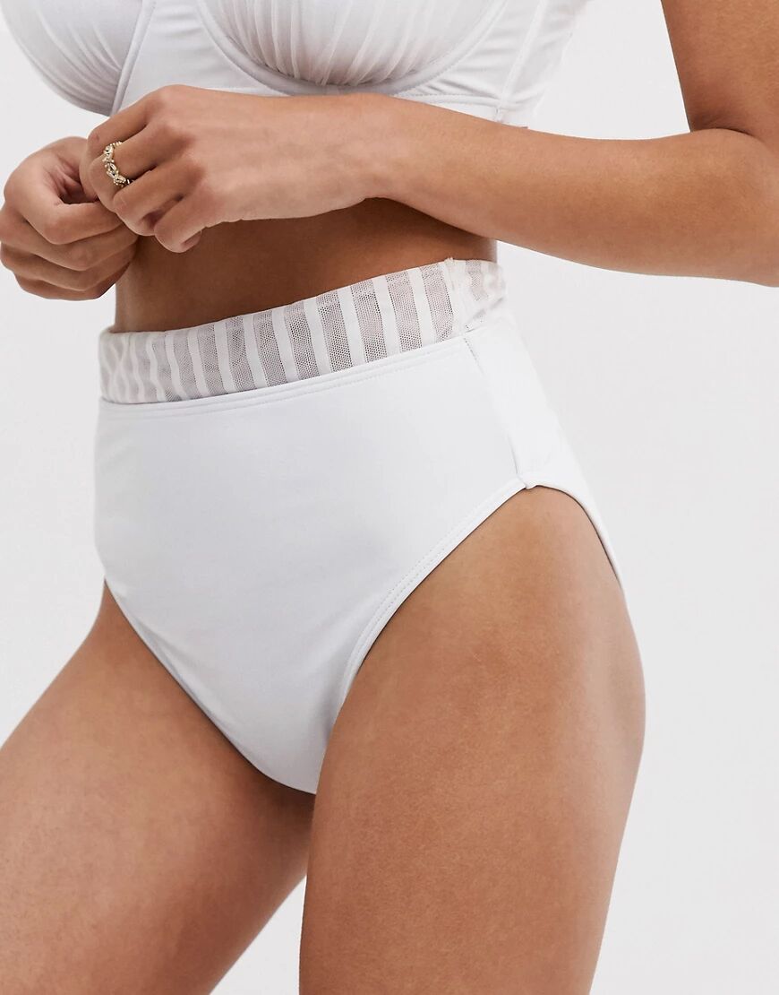 ASOS DESIGN fuller bust exclusive high waist bikini bottom in white stripe mesh  White