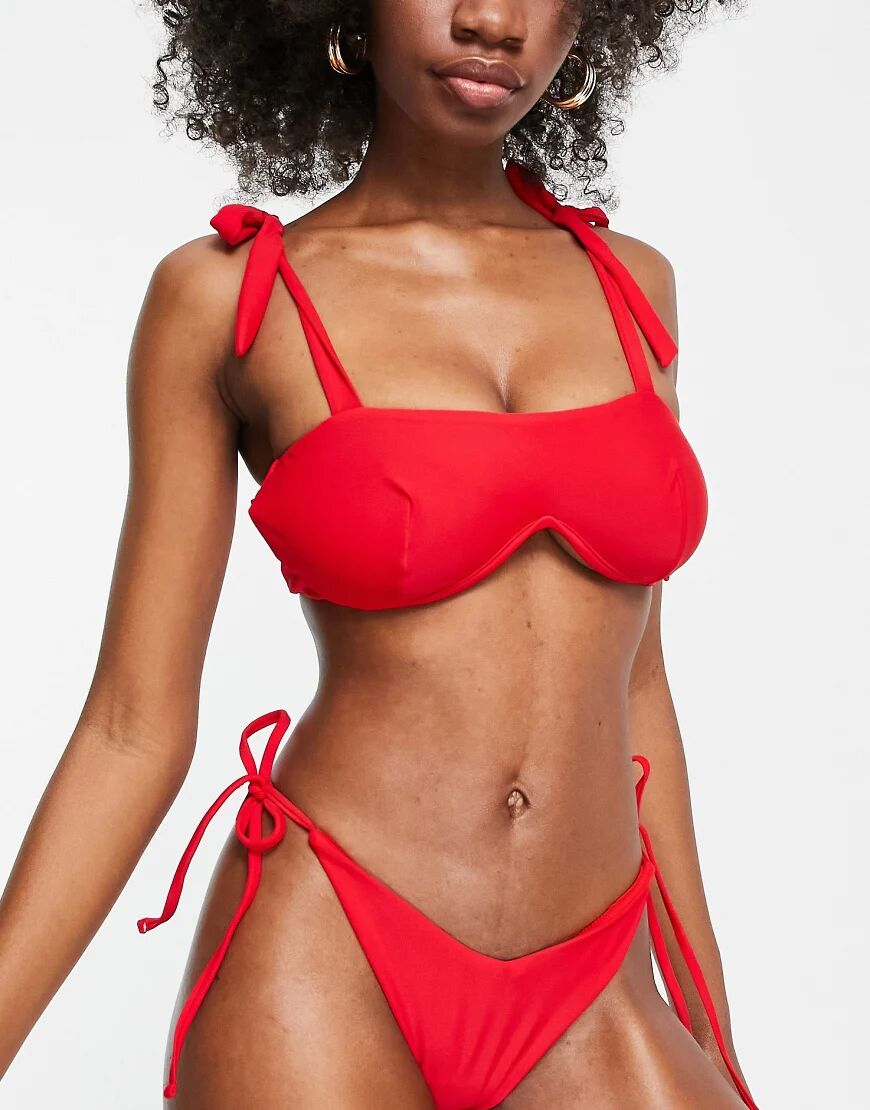 ASOS DESIGN fuller bust exclusive u wire double strap square neck bikini top in red  Red