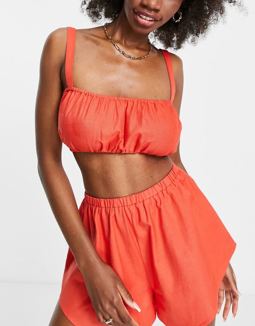 ASOS DESIGN fuller bust ruched beach crop top co ord in red  Red