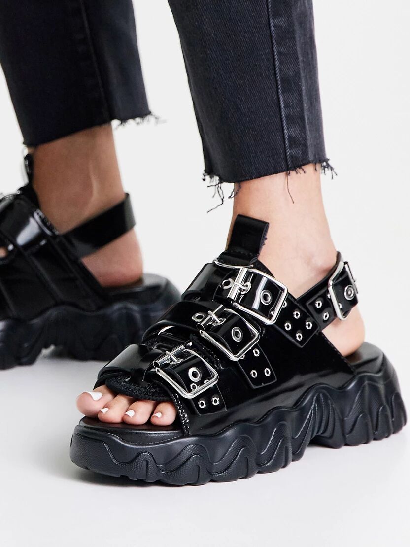 ASOS DESIGN Furrow chunky hardwear sandals in black  Black