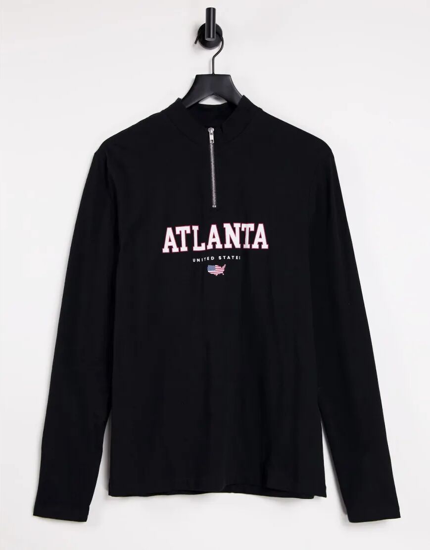 ASOS DESIGN half zip long sleeve Atlanta city print in black  Black