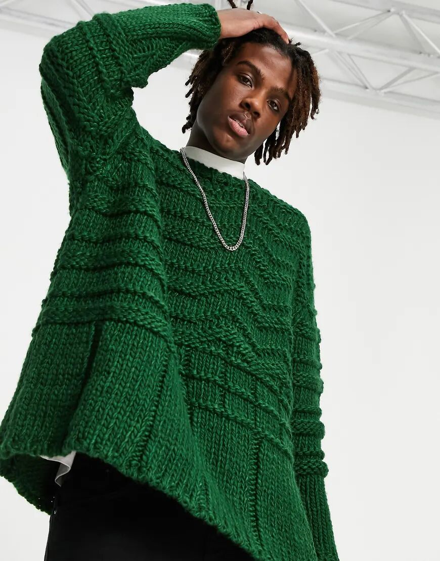 ASOS DESIGN hand knit look rib jumper in dark green  Green