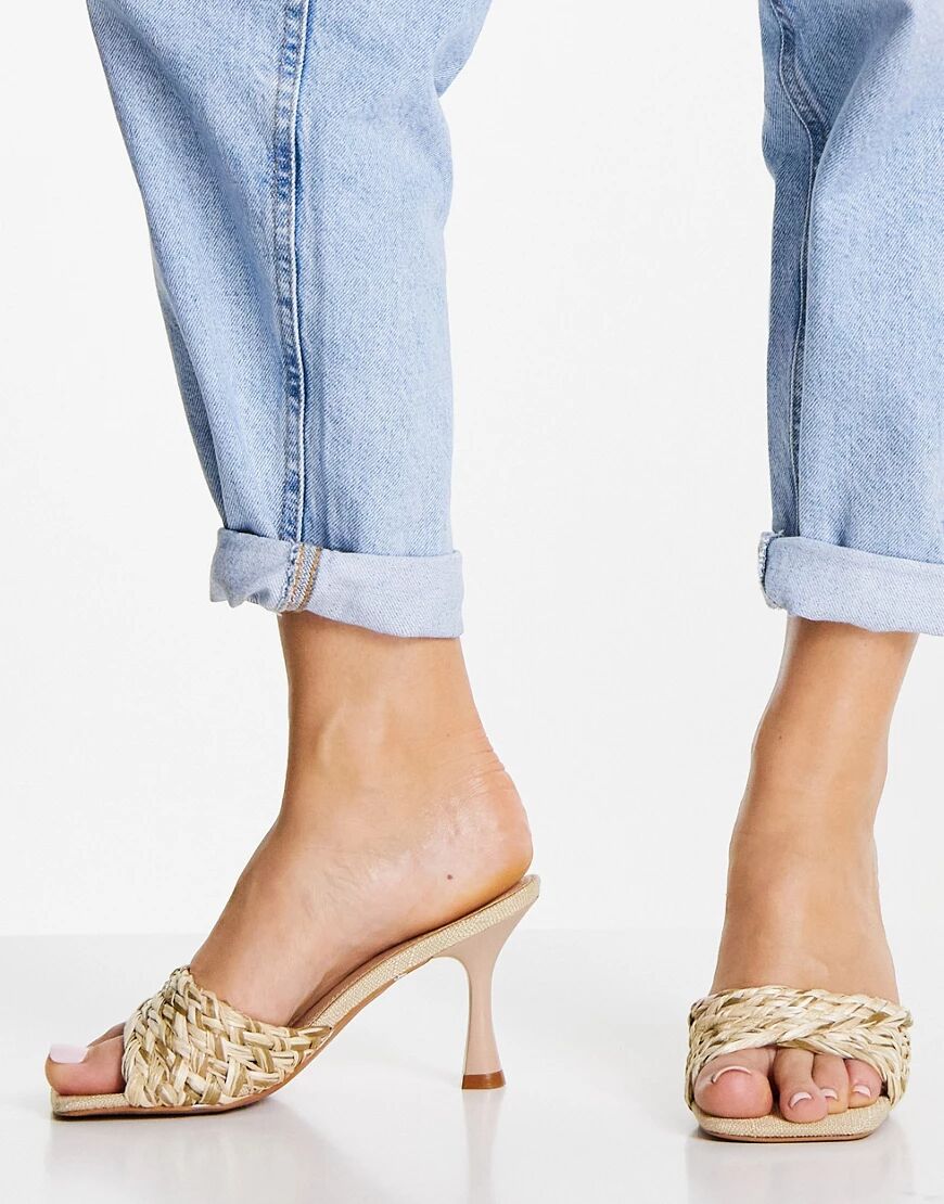ASOS DESIGN Hawaii weave mid heeled mules in natural-Neutral  Neutral