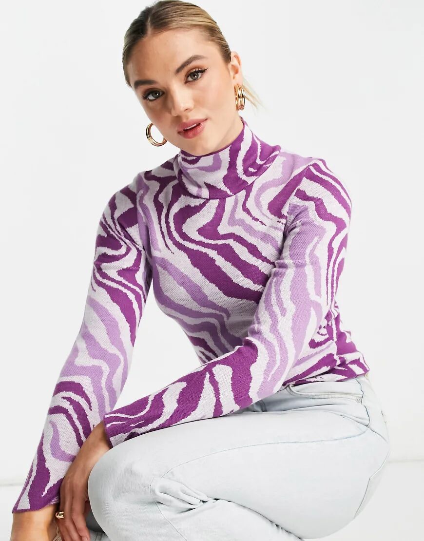 ASOS DESIGN high neck jumper in swirl pattern in purple  Purple