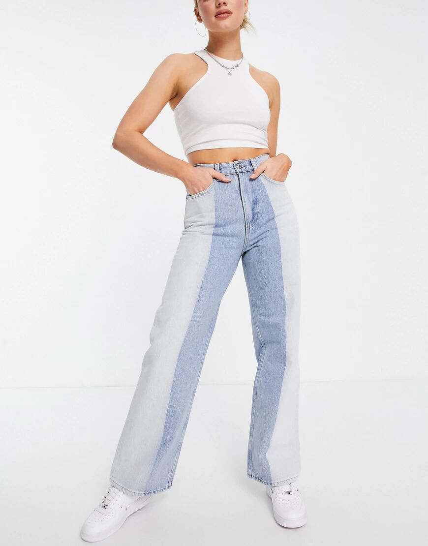 ASOS DESIGN high rise 'relaxed' dad jean in two tone lightwash-Blue  Blue