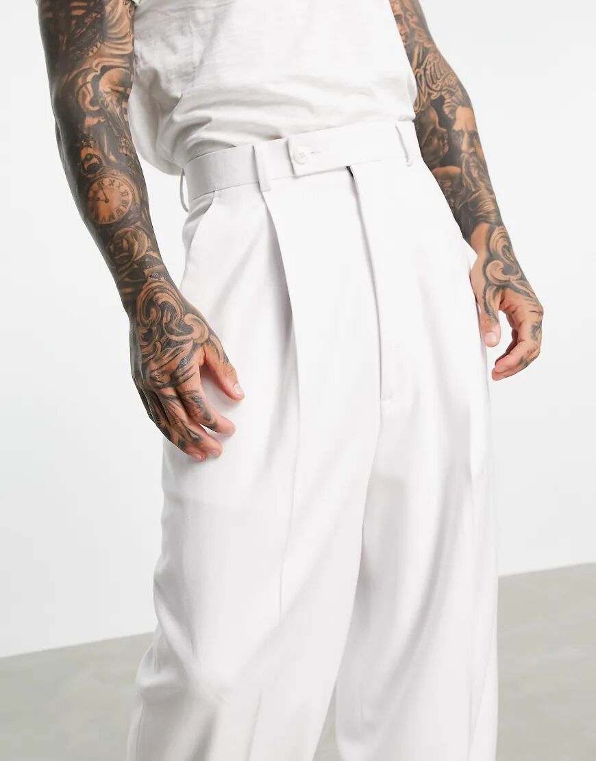 ASOS DESIGN high waisted balloon suit trousers in white twill  White