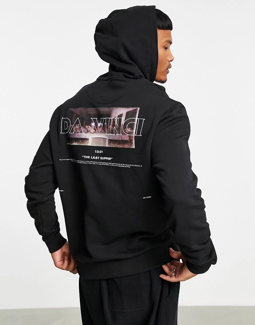 ASOS DESIGN hoodie with Da Vinci print in black  Black