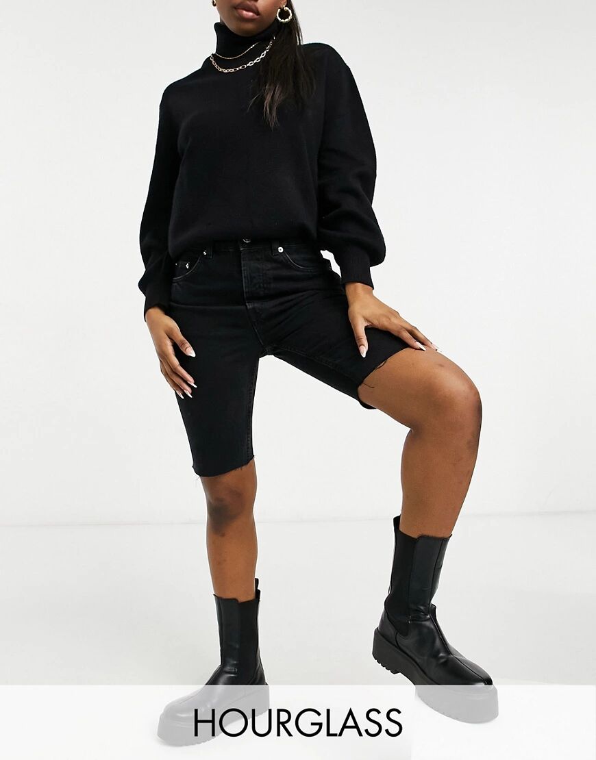 ASOS DESIGN Hourglass organic cotton blend denim '90's' longline shorts in washed black  Black