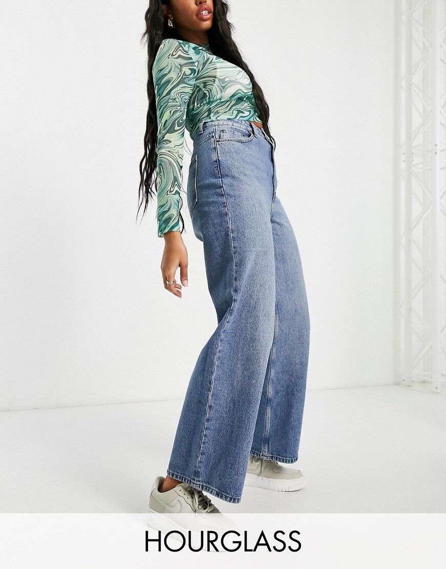 ASOS DESIGN Hourglass recycled cotton blend high rise 'relaxed' dad jeans in brightwash-Blue  Blue