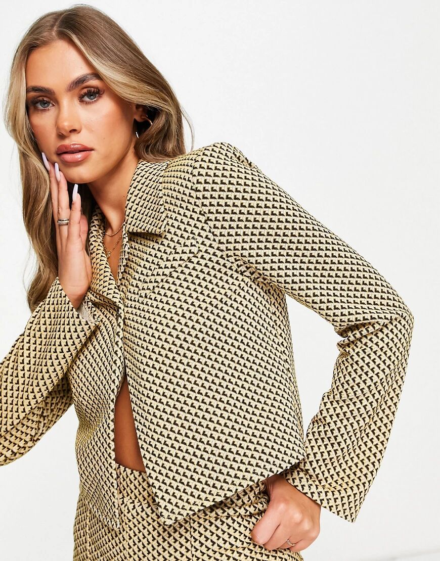 ASOS DESIGN jersey crop retro suit blazer in mustard geo-Multi  Multi