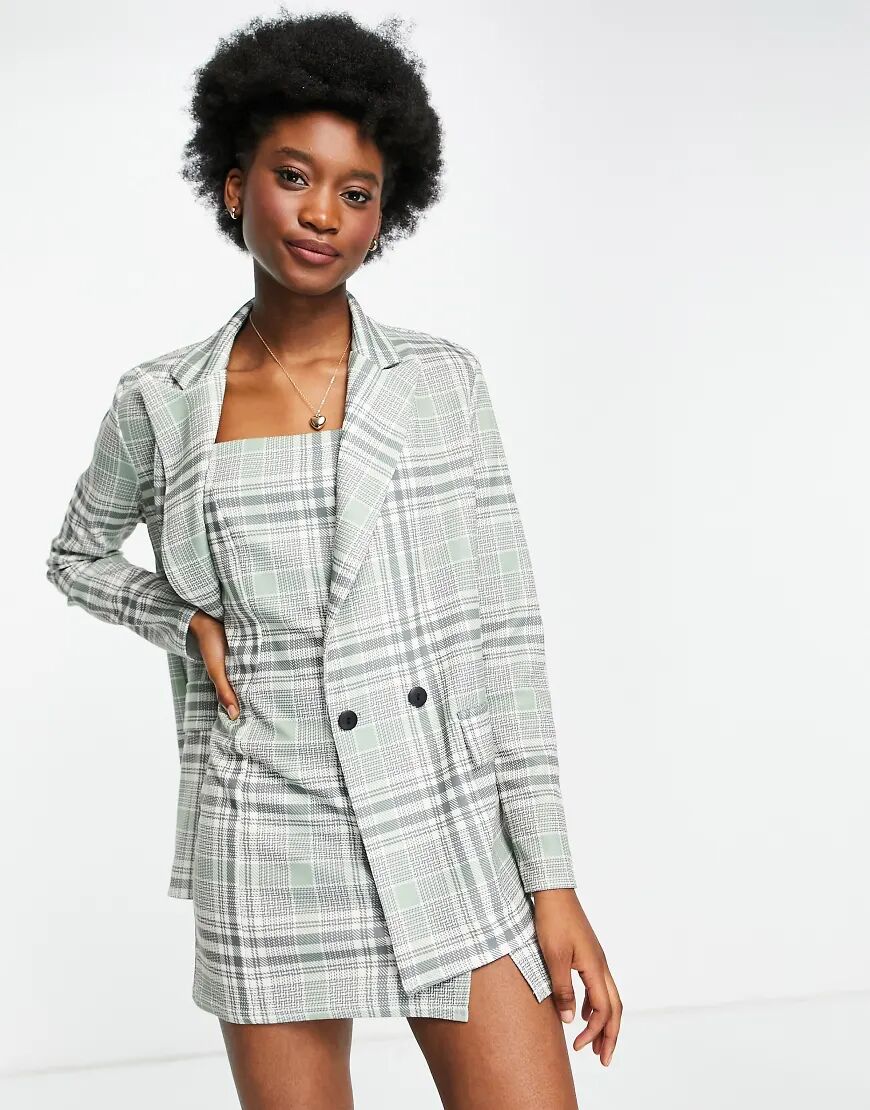 ASOS DESIGN jersey double breasted suit blazer co-ord in preppy check-Multi  Multi