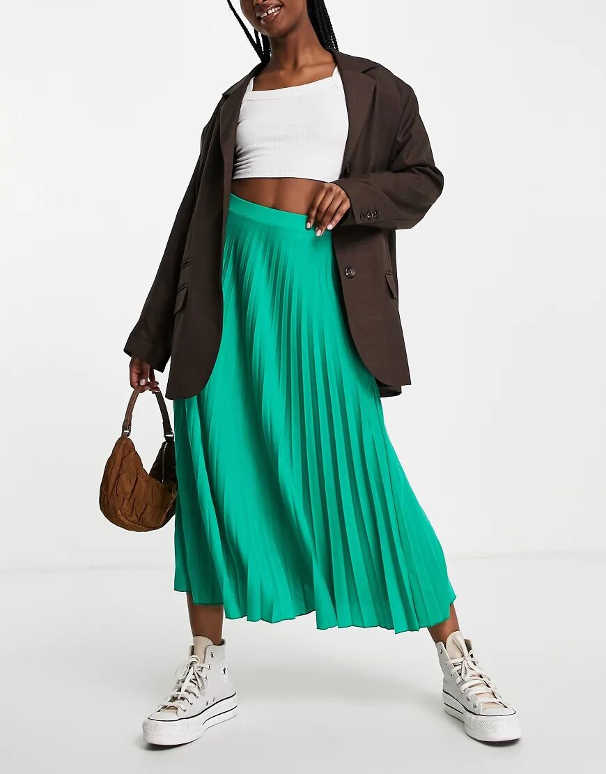 ASOS DESIGN jersey pleated midi skirt in green-Multi  Multi