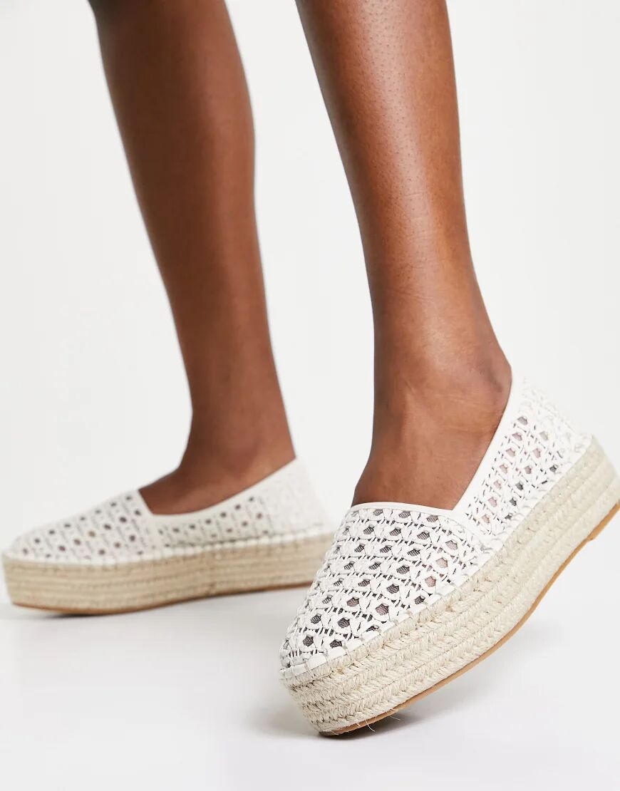 ASOS DESIGN July flatform espadrilles in white weave  White