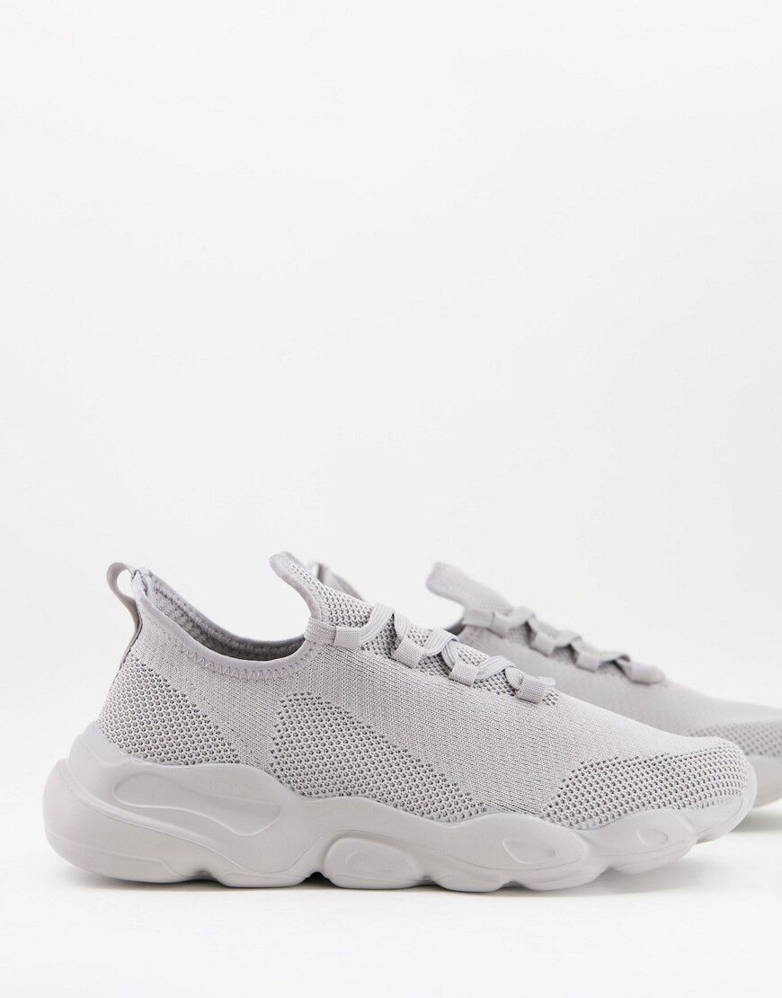 ASOS DESIGN knit runner trainers with chunky sole in grey-Neutral  Neutral