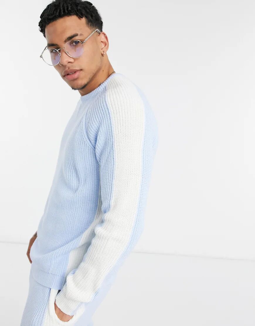 ASOS DESIGN knitted co-ord side stripe jumper in pastel blue  Blue