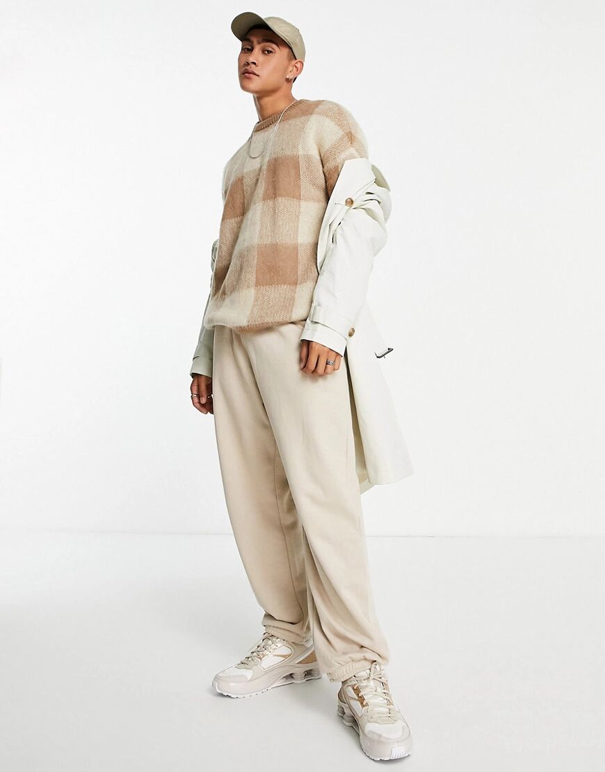 ASOS DESIGN knitted fluffy check jumper in beige-Neutral  Neutral