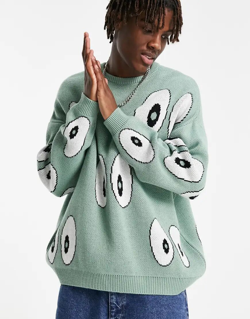 ASOS DESIGN knitted jumper with eye design in green  Green