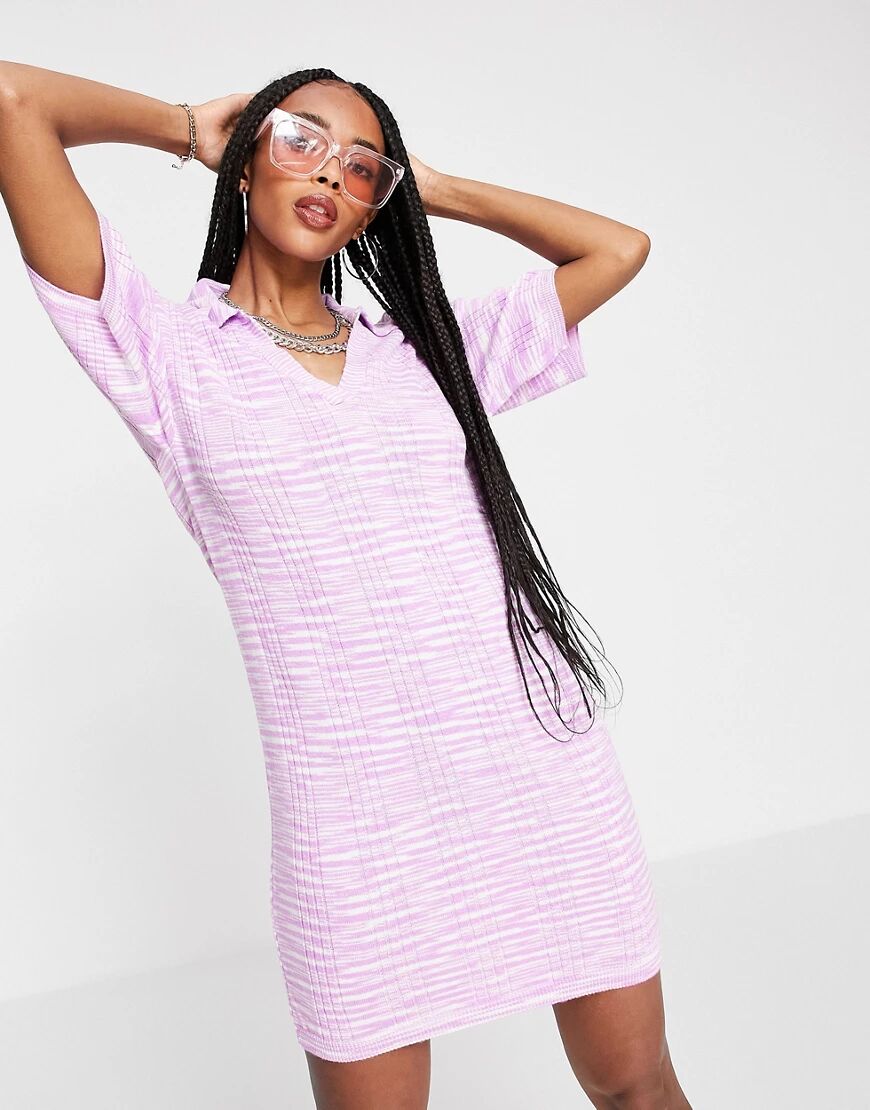 ASOS DESIGN knitted mini dress with open collar in space dye yarn in pink  Pink