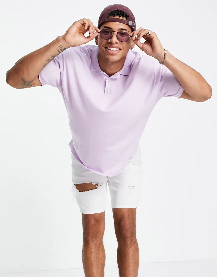 ASOS DESIGN knitted oversized polo neck t-shirt in lilac-Purple  Purple