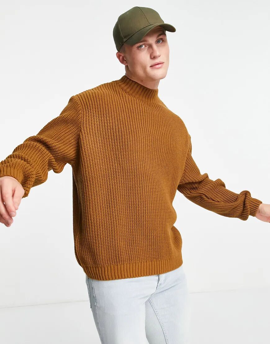 ASOS DESIGN knitted oversized rib turtle neck jumper in mustard-Yellow  Yellow