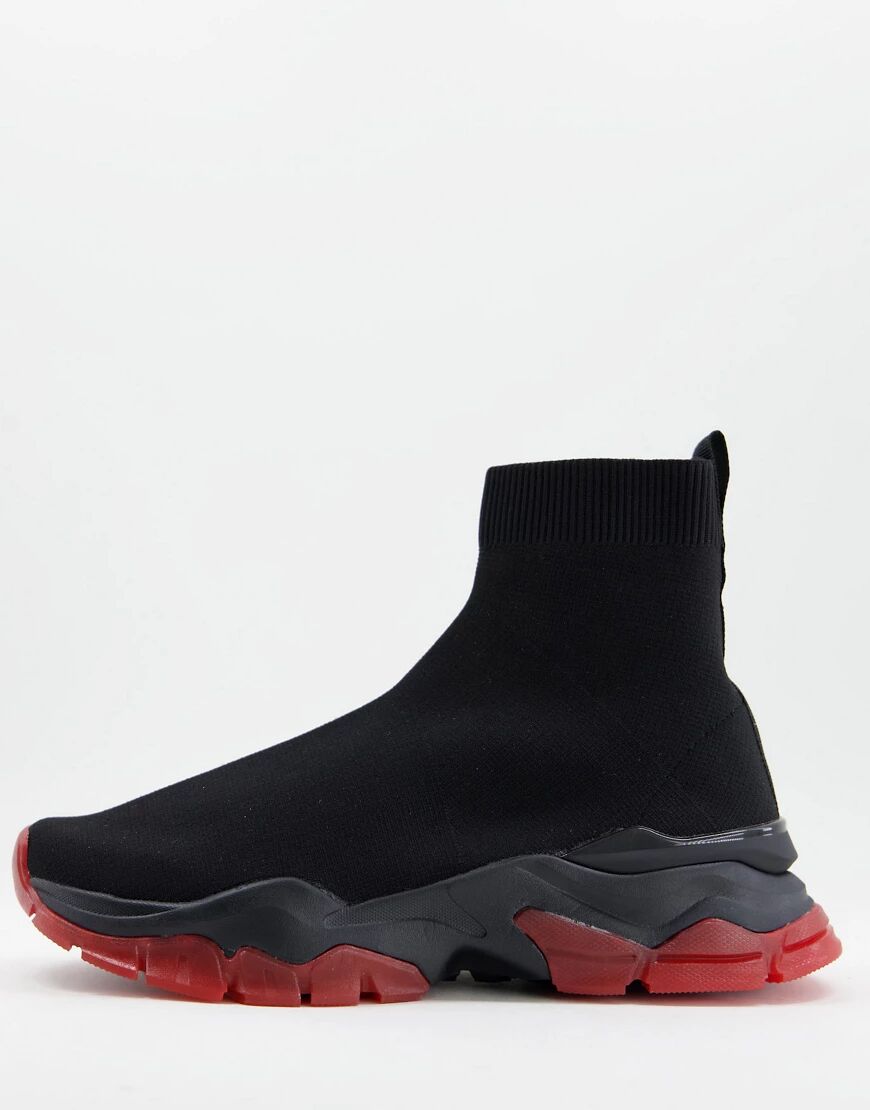 ASOS DESIGN knitted sock trainers in black with red sole detail  Black