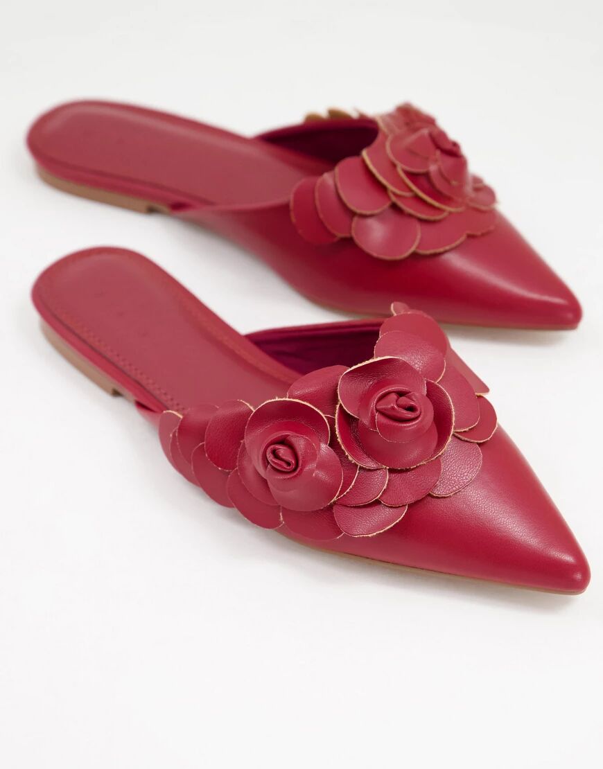 ASOS DESIGN Larch 3D flowers pointed ballet mules in burgundy-Red  Red