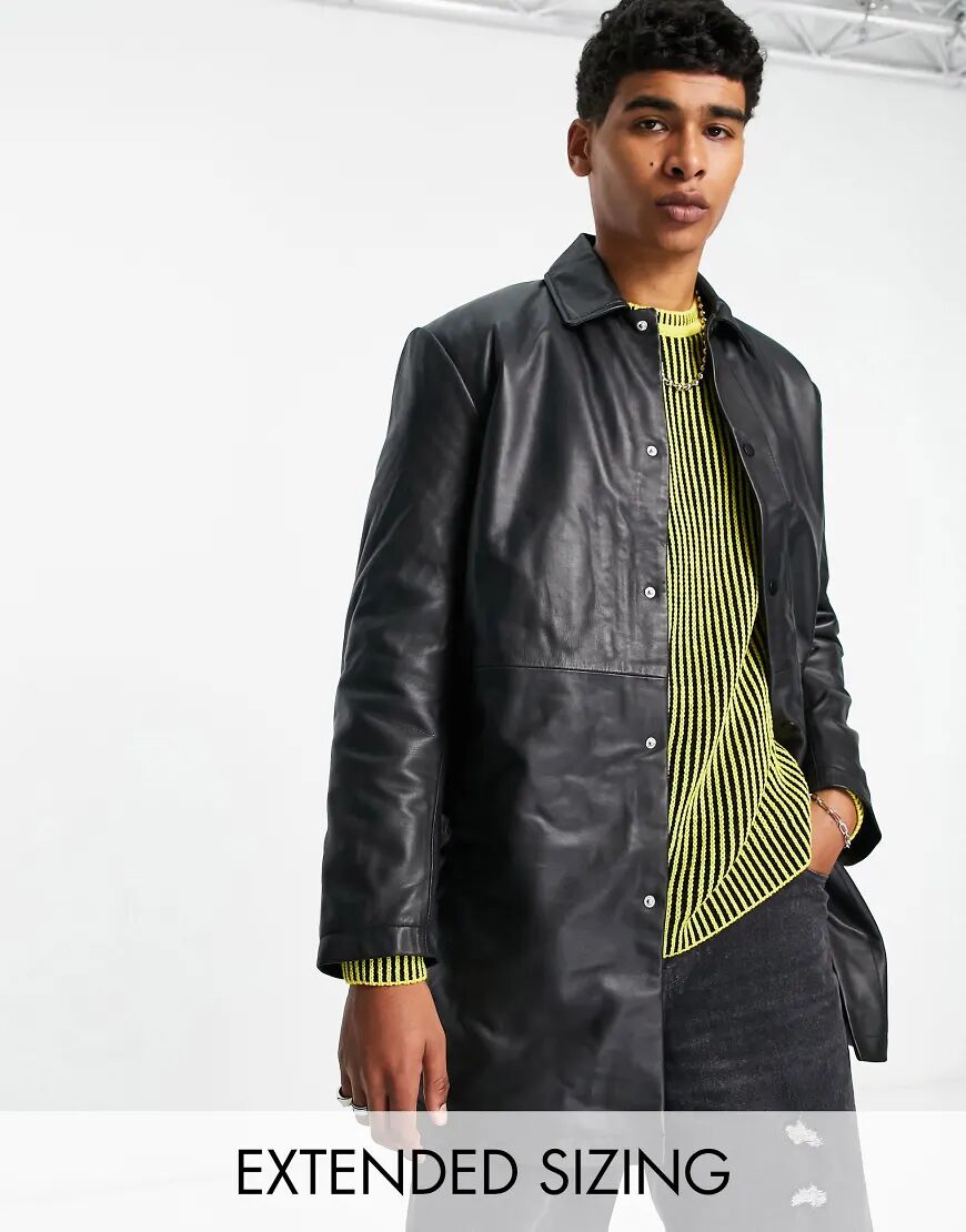 ASOS DESIGN leather trench coat in black  Black