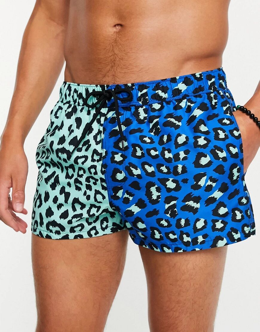 ASOS DESIGN leopard print mixed print swim shorts in super short length-Multi  Multi