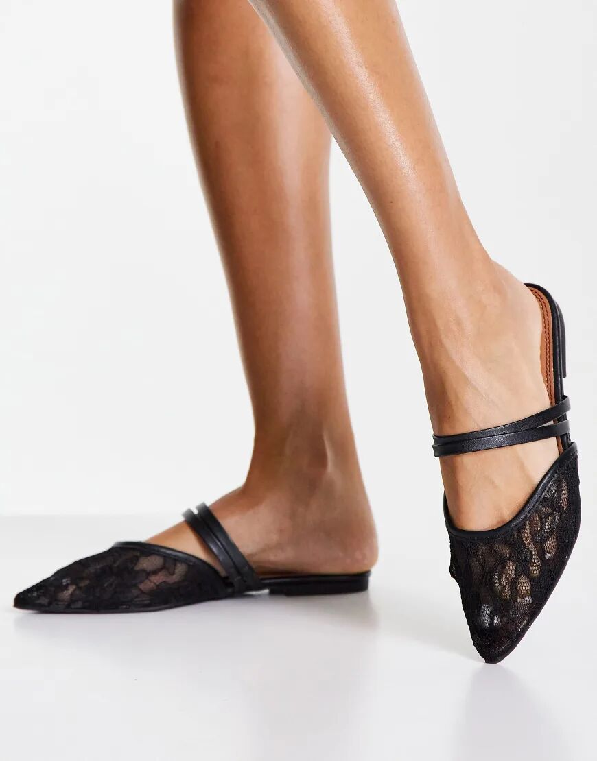 ASOS DESIGN Lesley pointed ballet flats in black lace  Black