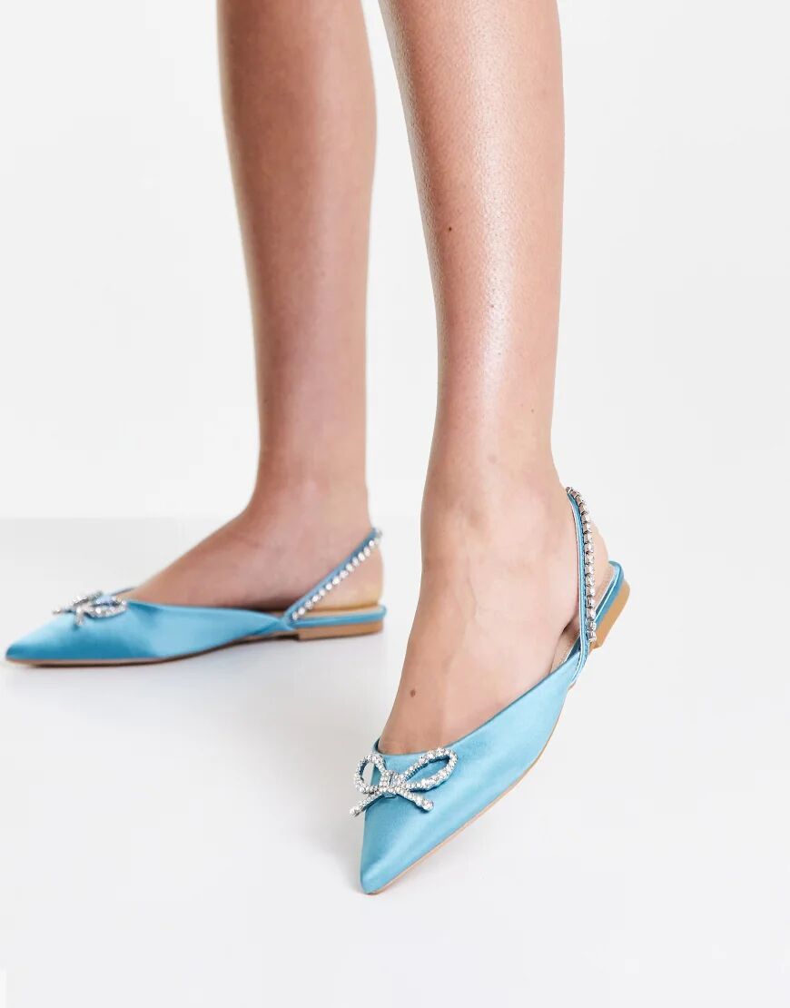 ASOS DESIGN Liana slingback pointed flats with bow in blue  Blue