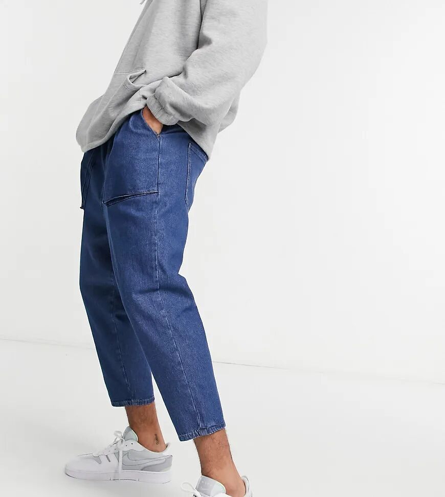 ASOS DESIGN lightweight drop crotch jeans in mid blue  Blue