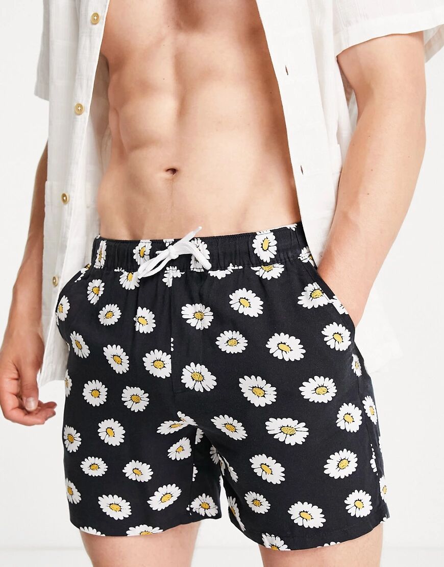 ASOS DESIGN lightweight slim shorts with daisy print-Black  Black