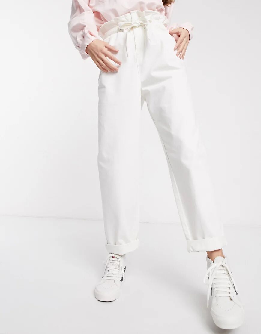 ASOS DESIGN lightweight tapered jeans with tie front in off white  White