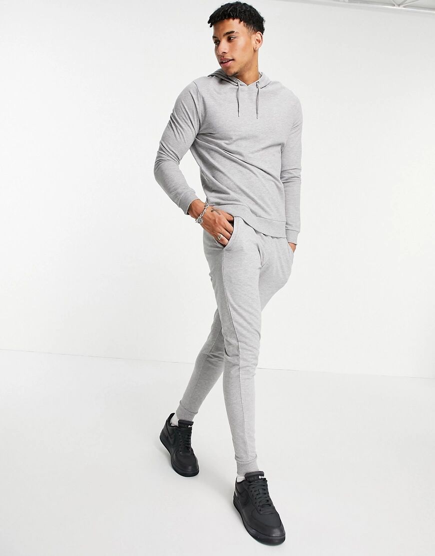 ASOS DESIGN lightweight tracksuit with hoodie and skinny joggers-Grey  Grey