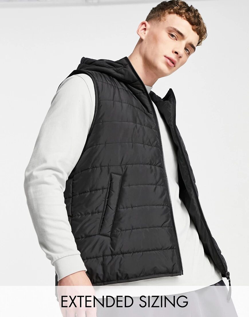 ASOS DESIGN liner gilet with hood in black  Black