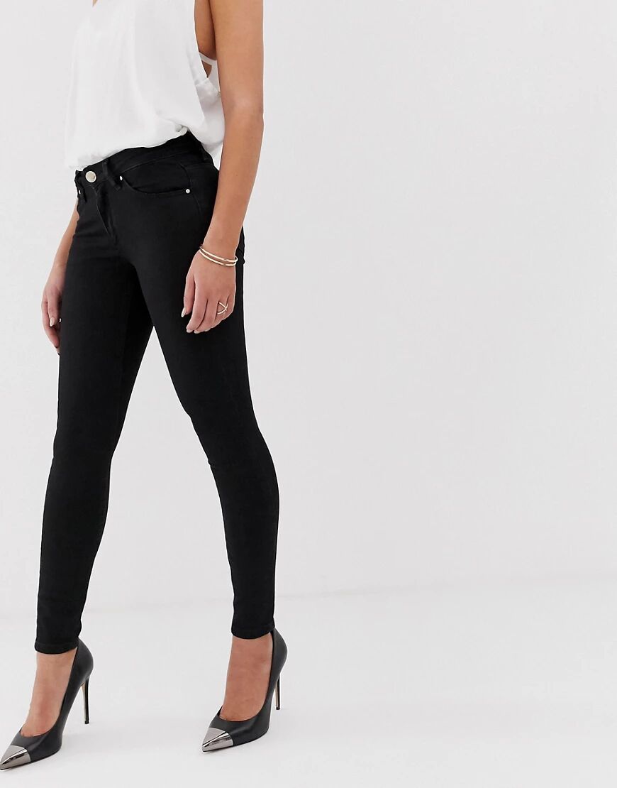 ASOS DESIGN lisbon mid rise 'skinny' jeans in clean black in ankle grazer length  Black