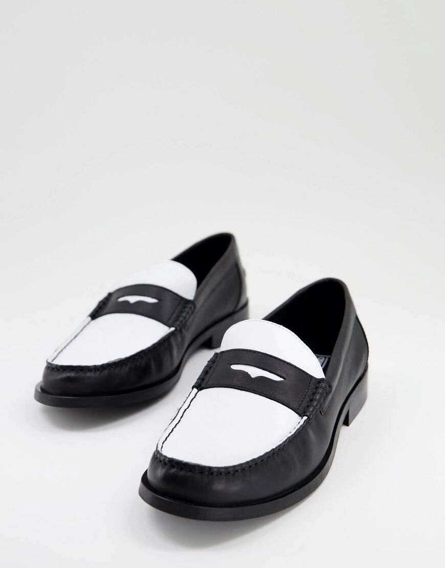 ASOS DESIGN loafers in black and white leather with black sole  Black