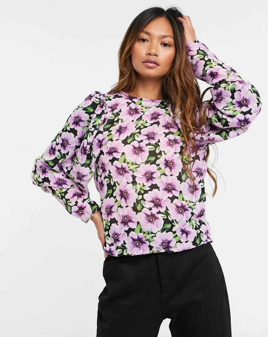 ASOS DESIGN long volume sleeve blouse in floral print-Multi  Multi