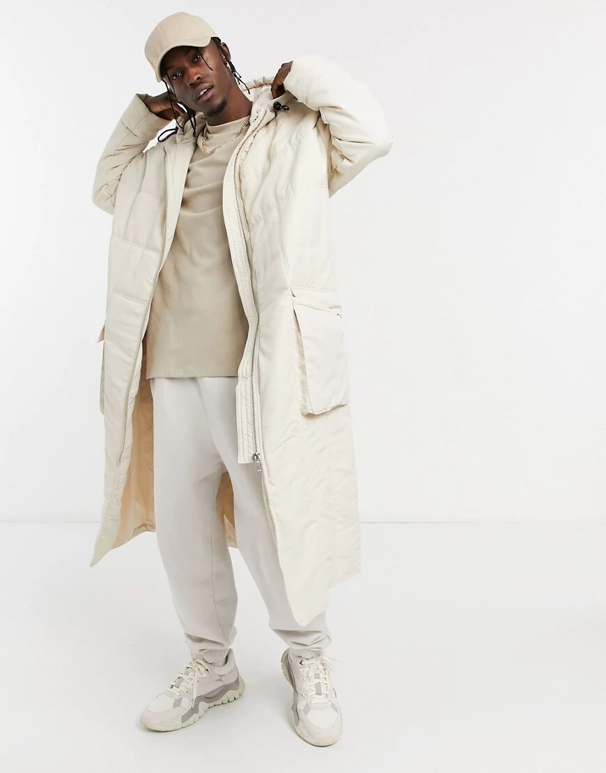 ASOS DESIGN longline puffer coat in ecru-White  White