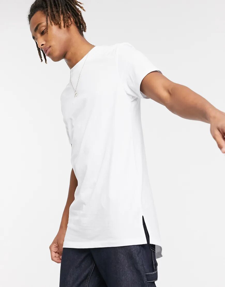 ASOS DESIGN longline t-shirt with crew neck and side splits in white  White