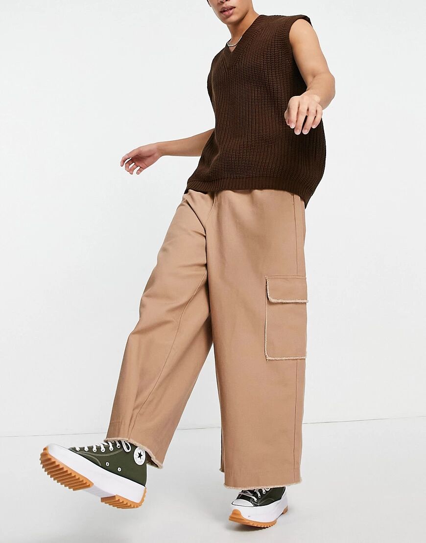 ASOS DESIGN loose fit trousers with elasticated waist in stone-Neutral  Neutral
