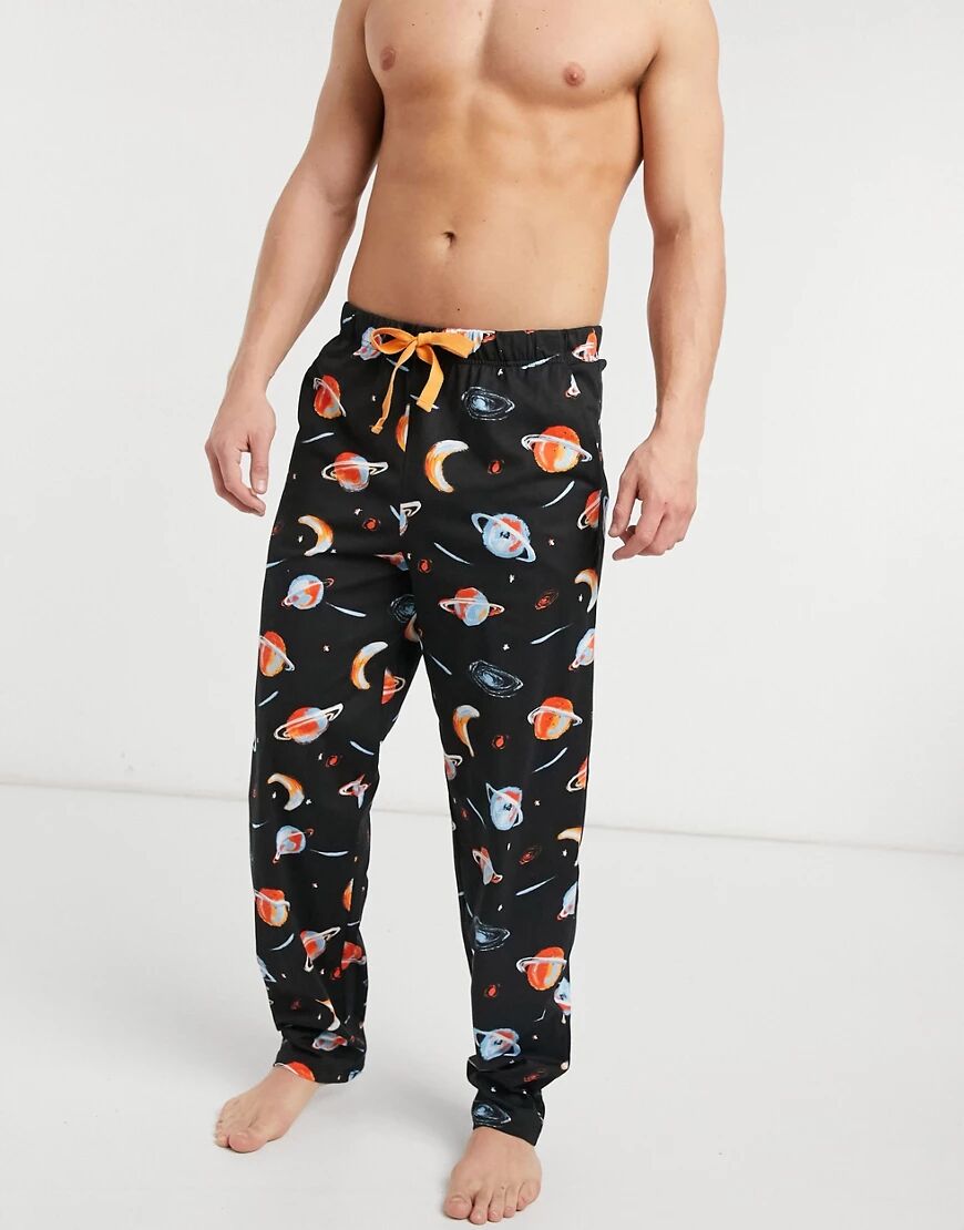 ASOS DESIGN lounge pyjama bottoms in space print-Black  Black