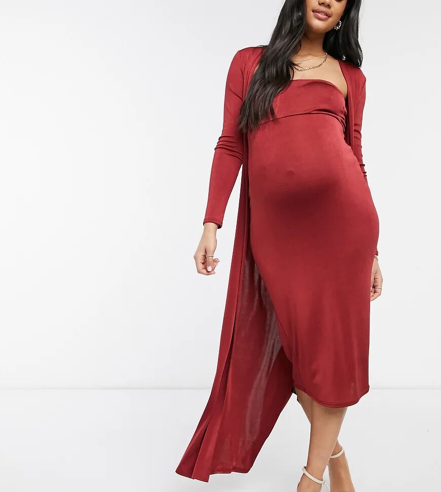 ASOS Maternity ASOS DESIGN Maternity 2 in 1 bandeau midi dress with gown in oxblood-Red  Red