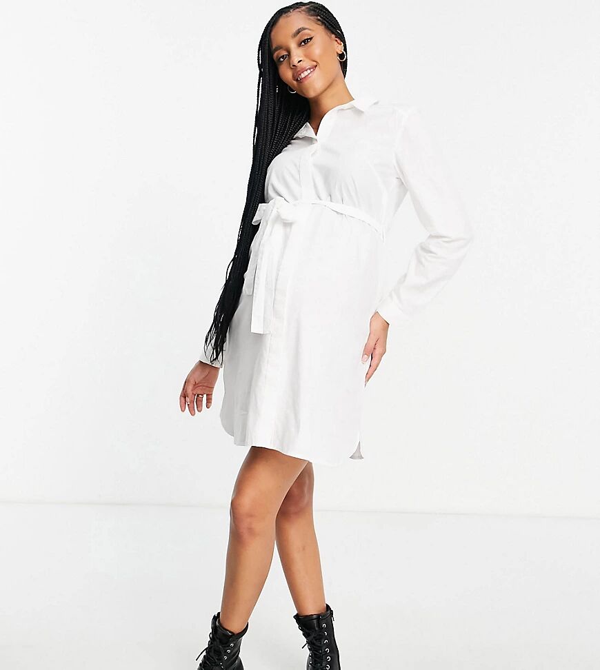 ASOS Maternity ASOS DESIGN Maternity cotton mini shirt dress with tie belt in white  White