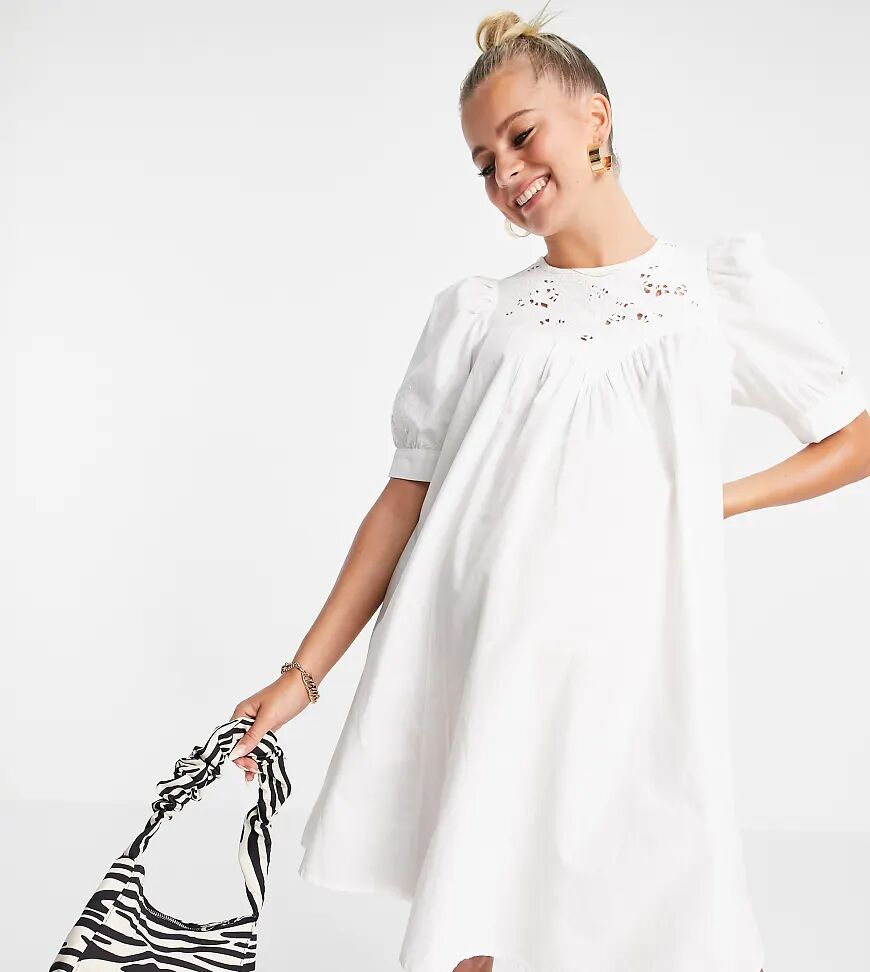 ASOS Maternity ASOS DESIGN Maternity mini swing dress with broderie cutwork detail in white  White