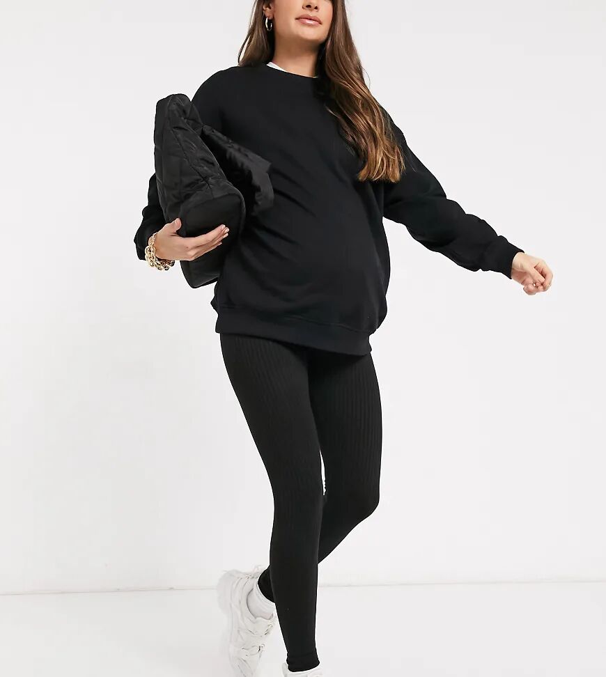 ASOS Maternity ASOS DESIGN Maternity over the bump rib legging in black-Grey  Grey